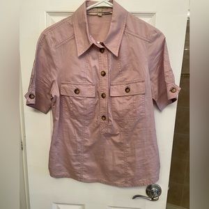 Burberry London•Mauve-button short sleeve•NWOT•zips at waist•size US 10•UK 12